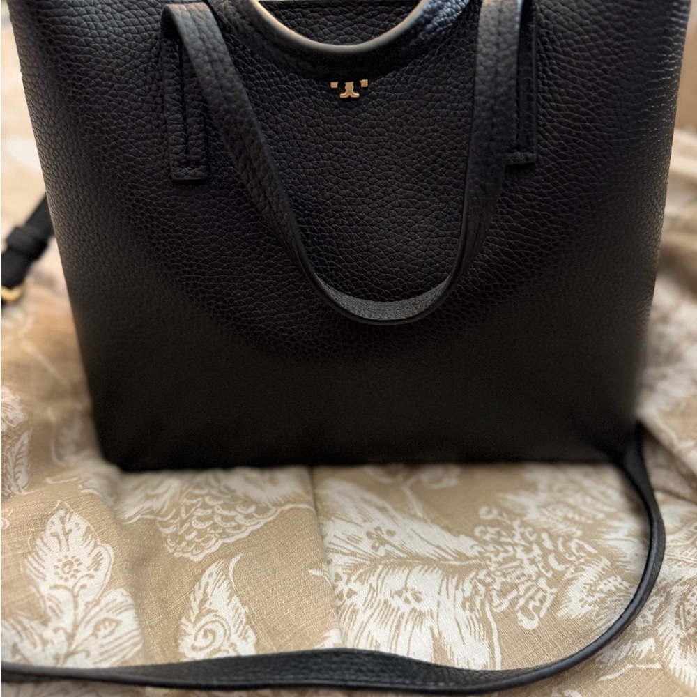 Tory Burch Black Pebbled Leather Shoulder Bag with matching wallet